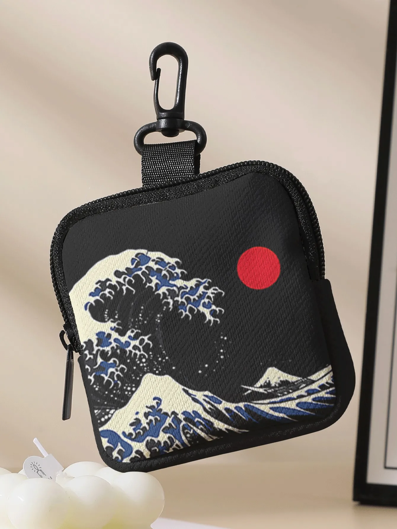 1pc, Portable coin purse with The Great Wave off Kanagawa patterns, small storage bag for coins and small accessories