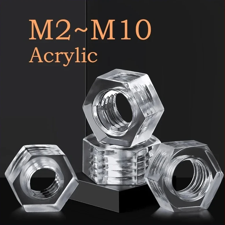 30 Pcs Plastic Hex Nut Acrylic Hex Nuts M2 M2.5 M3 M4 M5 M6 M8 M10 Clear Hexagon Nut,FOR Screw OR Bolt