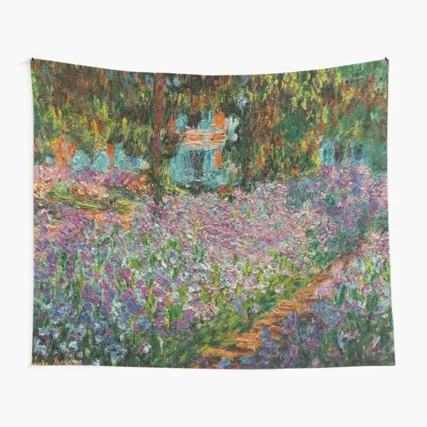 Irises In Monet Is Garden At Giverny By C  Tapestry Towel Blanket Art Decor Bedroom Bedspread Colored Decoration Room Living