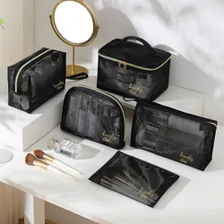 Saco de maquiagem de malha transparente para mulheres, Kit de Higiene Pessoal Feminino, Travel Cosmetics Storage Bags, Organizador de maquiagem, Handbag Sac, Novo