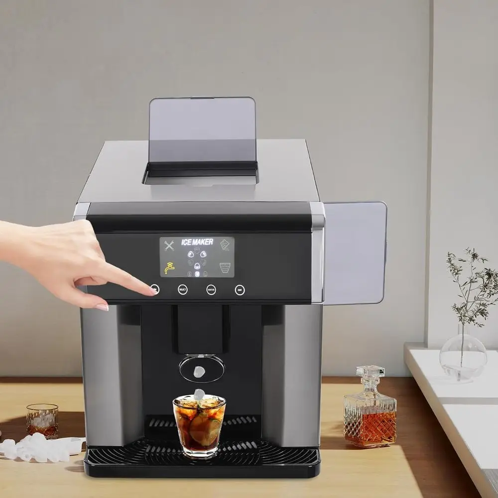 

Compact Countertop Ice Maker - 32 lbs/24H, Hot & Chewable Ice, Easy Operation, Self-Cleaning with Auto Dispenser