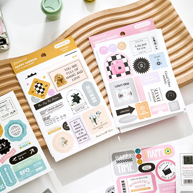 6 Sheets  Creative  Cartoon Cute Stickers for Scrapbooking DIY Decorative Material Collage Journaling