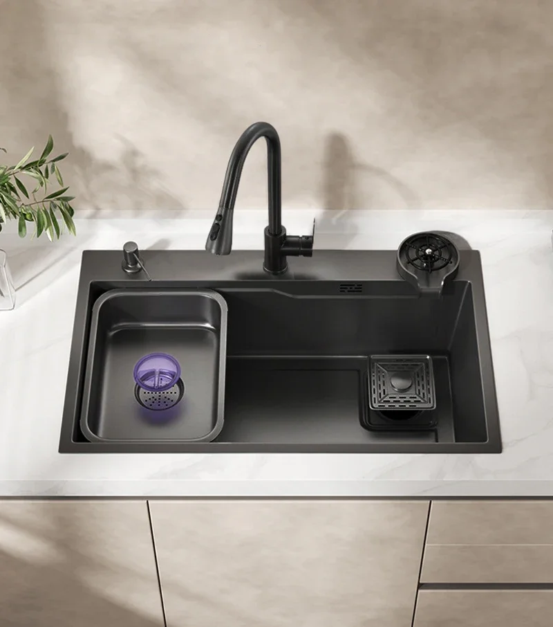 

# Кухонная мойка из нержавеющей стали Nano ручной работы Undermount Black 304 с мойкой для чашек