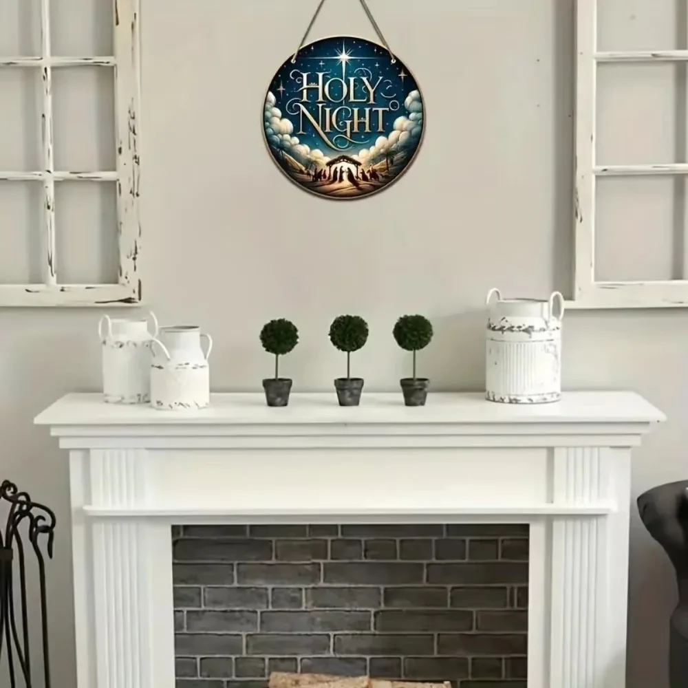 لافتة خشبية مستديرة مع مشهد المهد – مثالية لقطع مركزية للإكليل، هدية مثالية للأصدقاء والعائلة، مناسبة لديكور العطلات #6