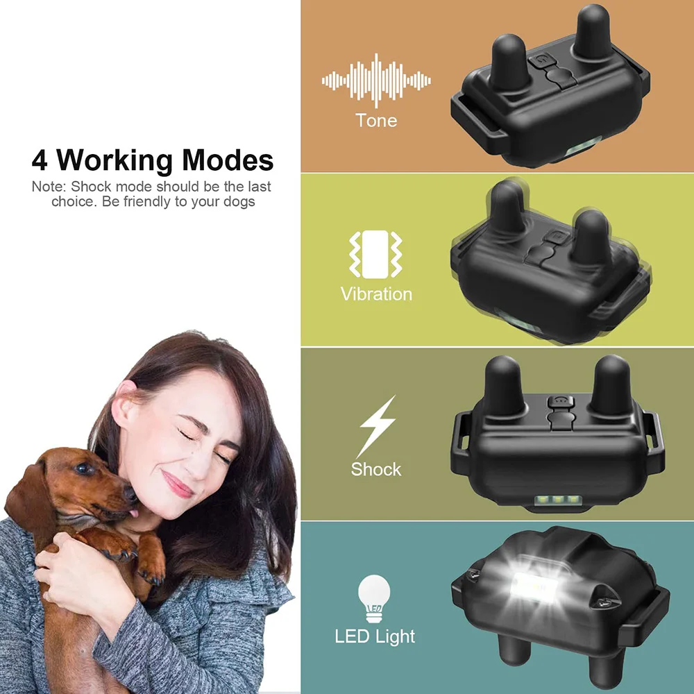 800m Electric Dog Training Collar Detachable Bark Rechargeable Anti Barking Shock Vibration Reflective Collar for All Dogs Pet