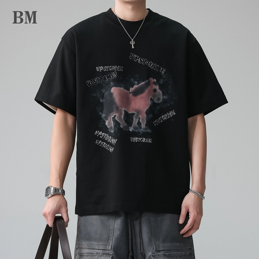 

Horse Print Oversize T Shirt Unisex Streetwear Hip Hop Summer Short Sleeve Big Size Men Women Korean Style Russian Market Trendy