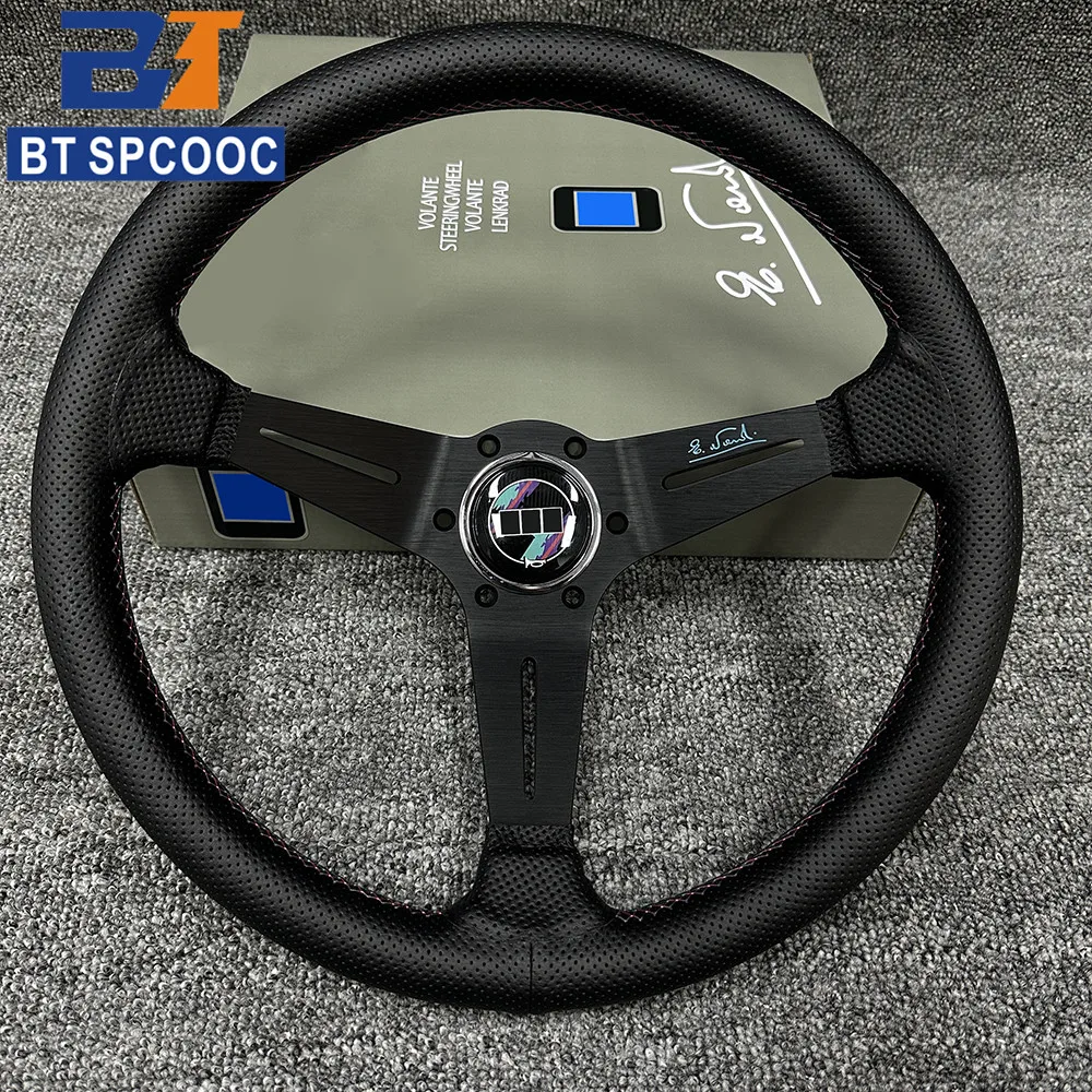 

KS 14-дюймовый 350-мм глубокий тарелка для гонок, модифицированный автомобильный спортивный руль из натуральной кожи, 3 цвета, швейная линия