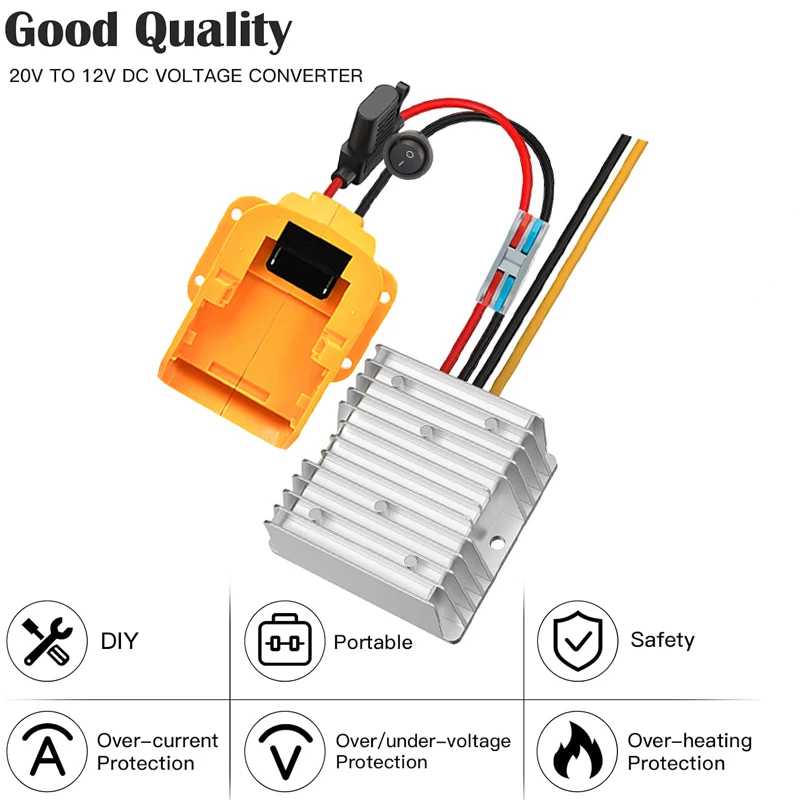 

240W 20A DIY Buck Converter Regulator for Dewalt 20V Li-Ion Battery Buck Converter DC 18V to DC 12V Adapter With Switch 30A Fuse