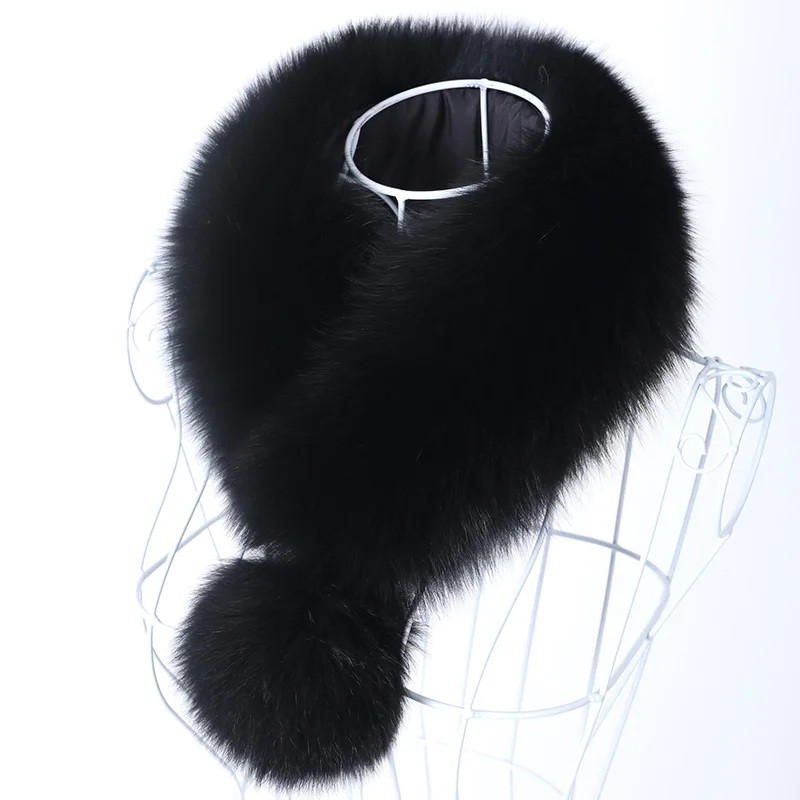 Natural Fox Fur Women Scarf Fur Collar With Ball Real Raccoon Bib Winter Thicken Warm Soft Lady Female Girl Solid Fur Scarf Ring