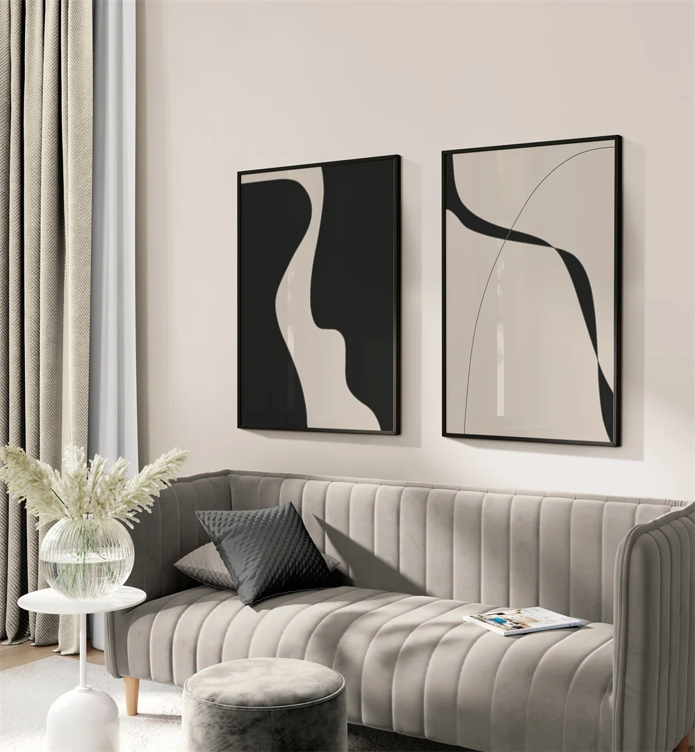 Abstract Gallery Decor Line Prints Poster Modern Simple Neutral Art Large Black Beige Colors Art Canvas Painting Home Room Decor