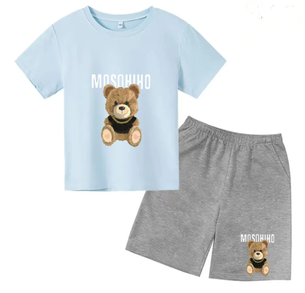 Camisetas y pantalones transpirables para niños de 3 a 13 años, ropa de oso, trajes informales, pantalones cortos, 2 piezas