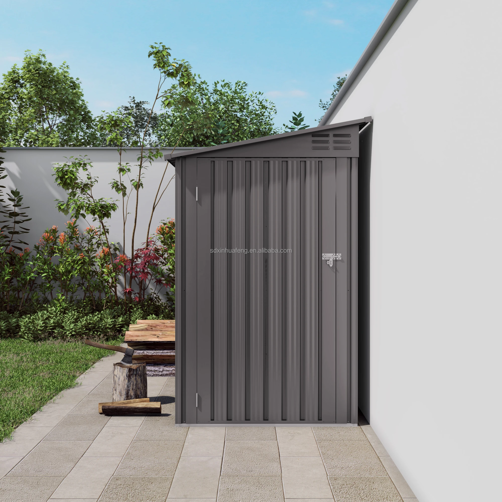 Outdoor Storage Shed, Galvanized Steel Garden Shed With Lockable Door, Waterproof Metal Tool Storage For Garden, Backyard
