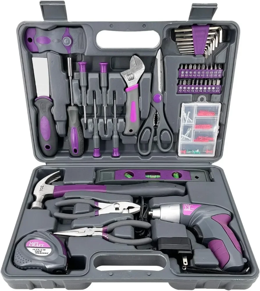 for 44PCS4V Cordless Screwdriver Tool Kit Set Pink Color Tools Lady Tools Kit Home Repair Set Toolbox Hand Tool Kit Storage Case