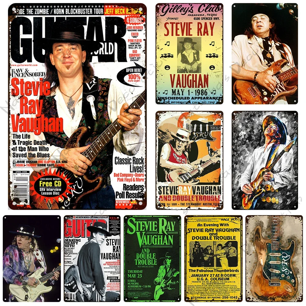 SRV Retro Sign Stevie Ray Vaughan Wall Sign Rusty Metal Sign Decorative Sign Bar Club Wall Industrial Decor Vintage Metal Plaque