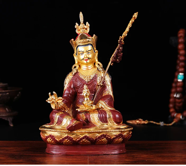 

GOOD BUDDHA--HOME Talisman Buddhism India Nepal handmade Gold-plated Rinpoche Padmasambhava copper Buddha statue