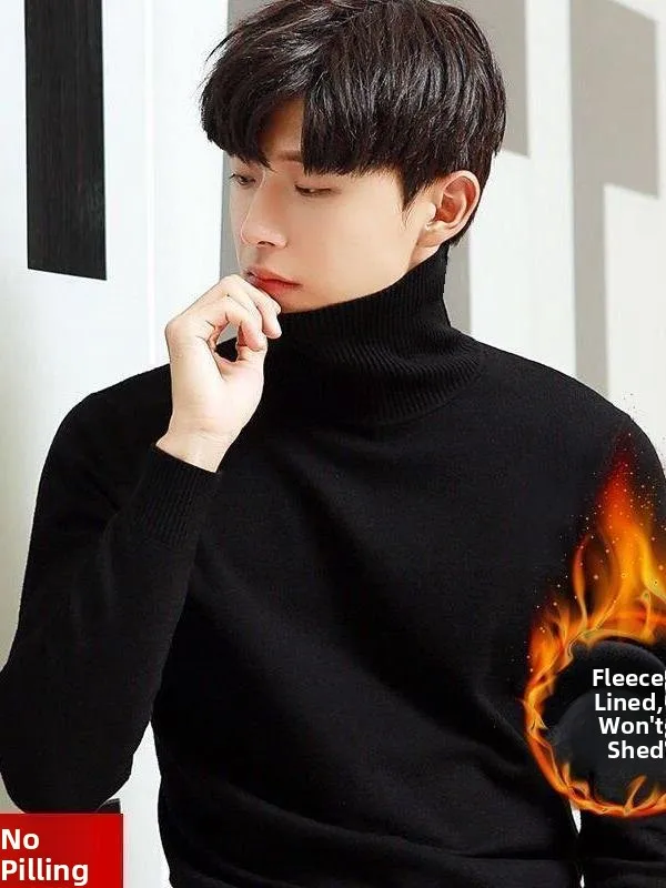 

Men's Fce Lined Thiened Knitted Sweater Winter Warm Slim Fit f High Collar Pullover Base irt Faionable Urban Sle