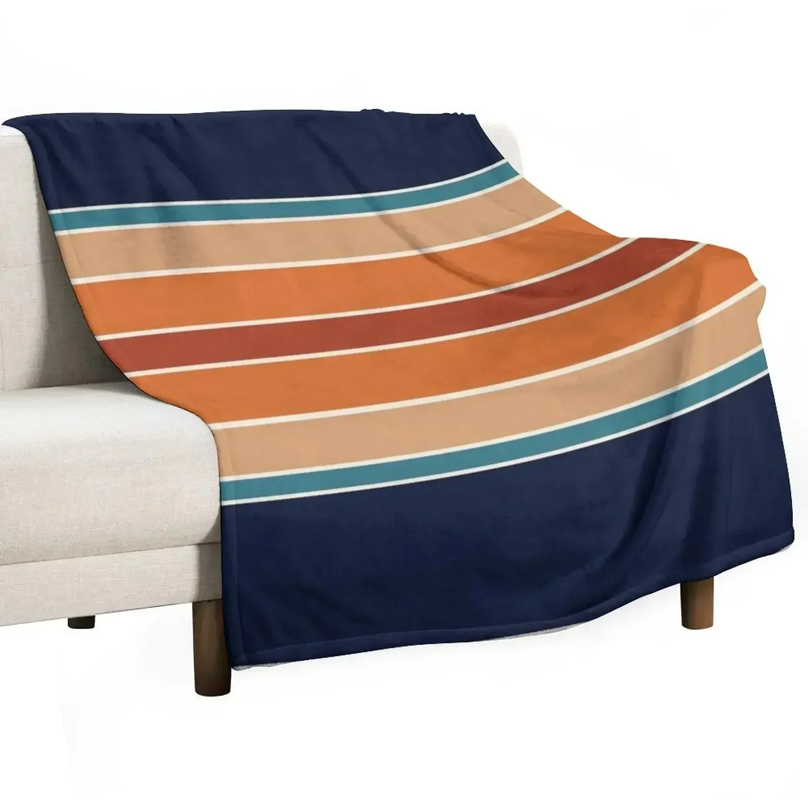 

Retro Stripes Mirror Orange Rust and Blue Throw Blanket Plaid on the sofa Giant Sofa Furrys Blankets