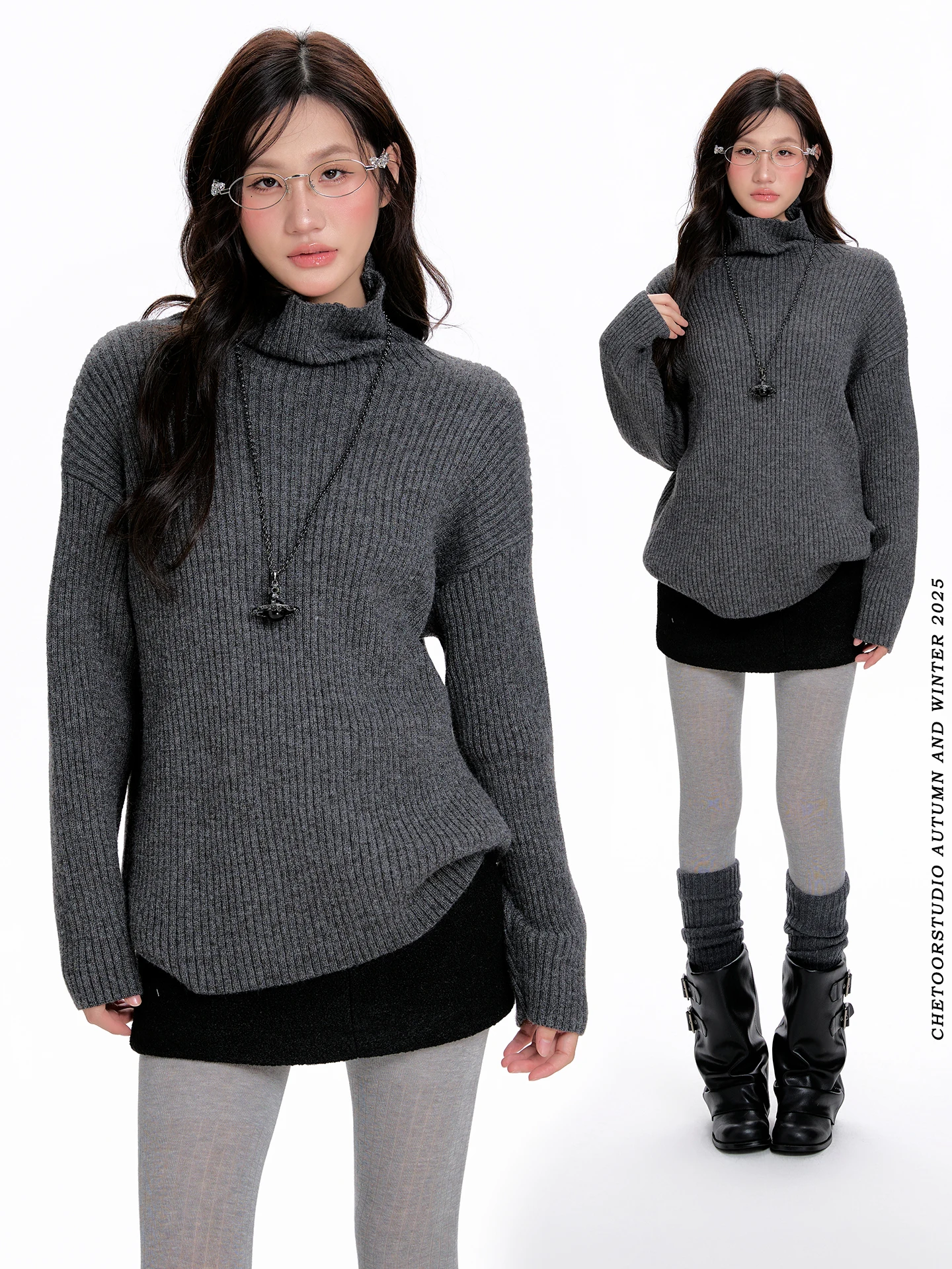 

Mat ey вязаный свитер с высоким воротником, женский свободный утягивающий базовый свитер, осень-зима, длинный Sve Crew Ne