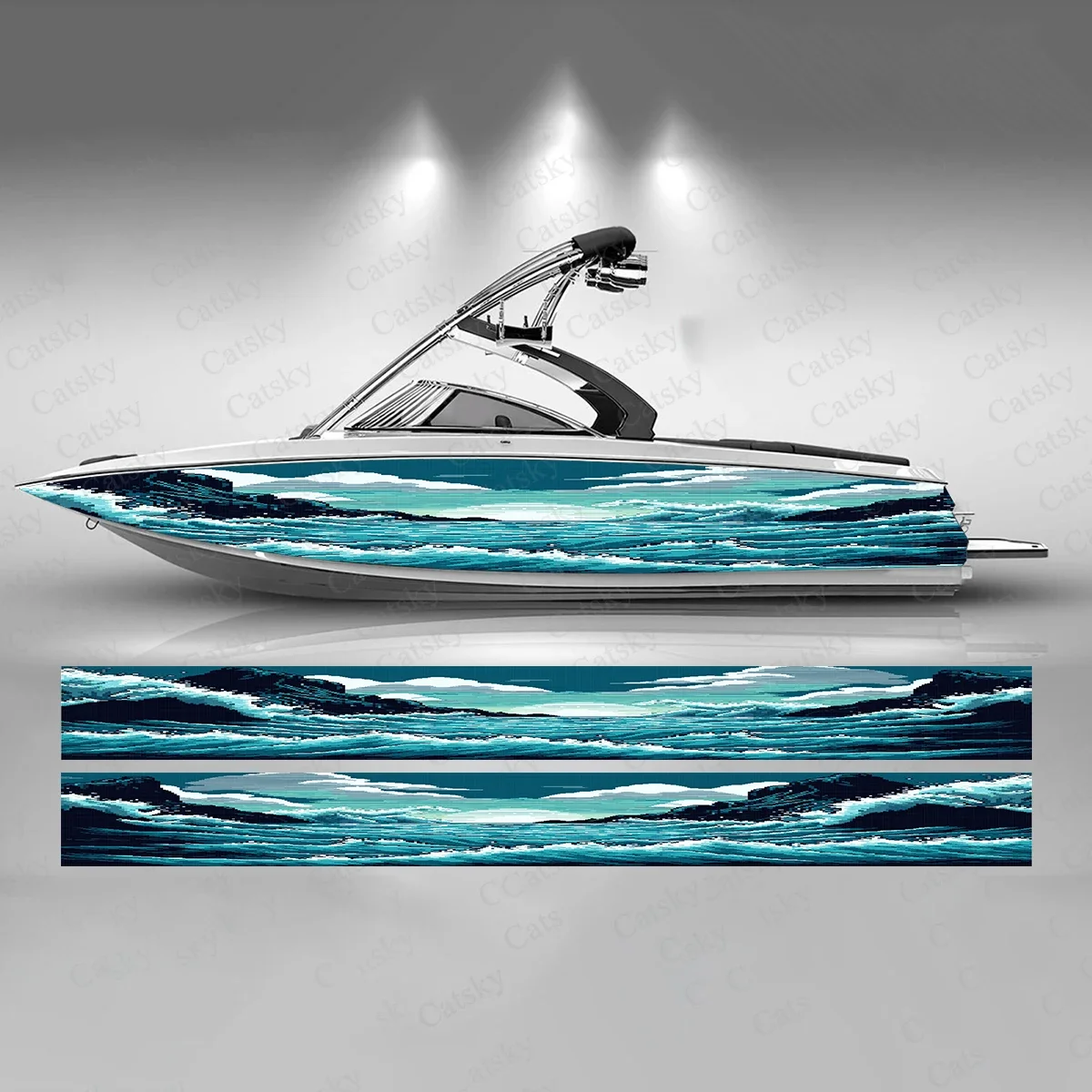 Abstract Ocean Wave Boat Sticker Fashion Custom Fish Boat-Sticker Vinyl Waterproof Boat Wrap Graphic Boat Wrap Decal