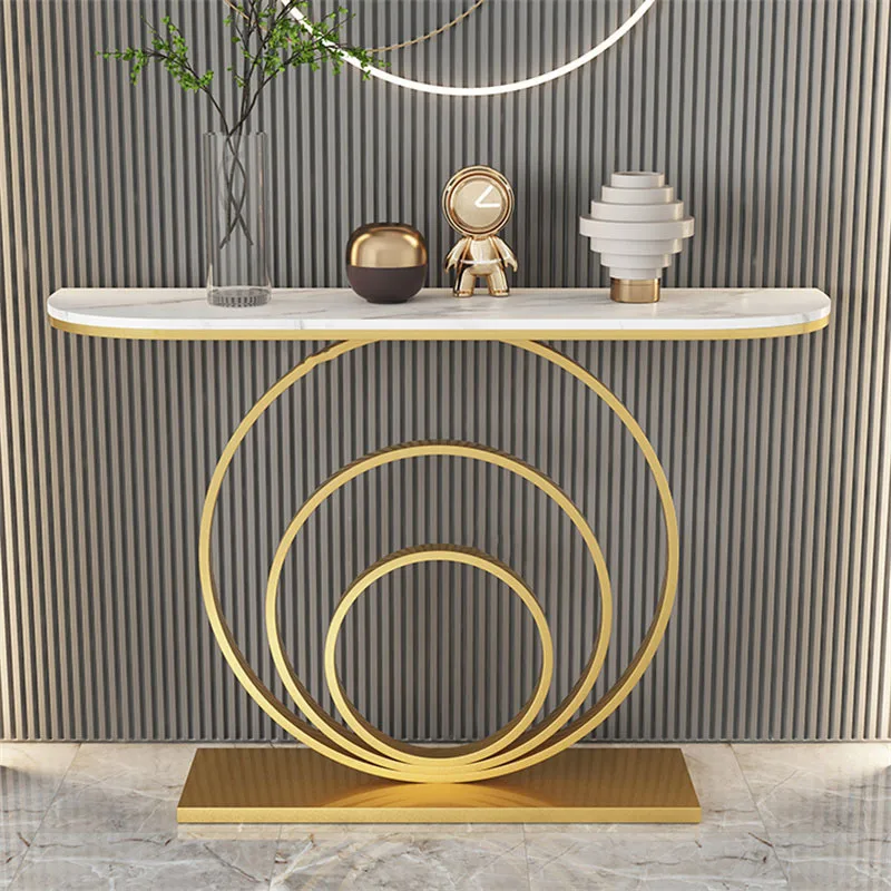 

Nordic Simple Porch Table Semi-circular Hallway Console Table Luxury Metal Living Room Side Table Door Entrance Home Decoration