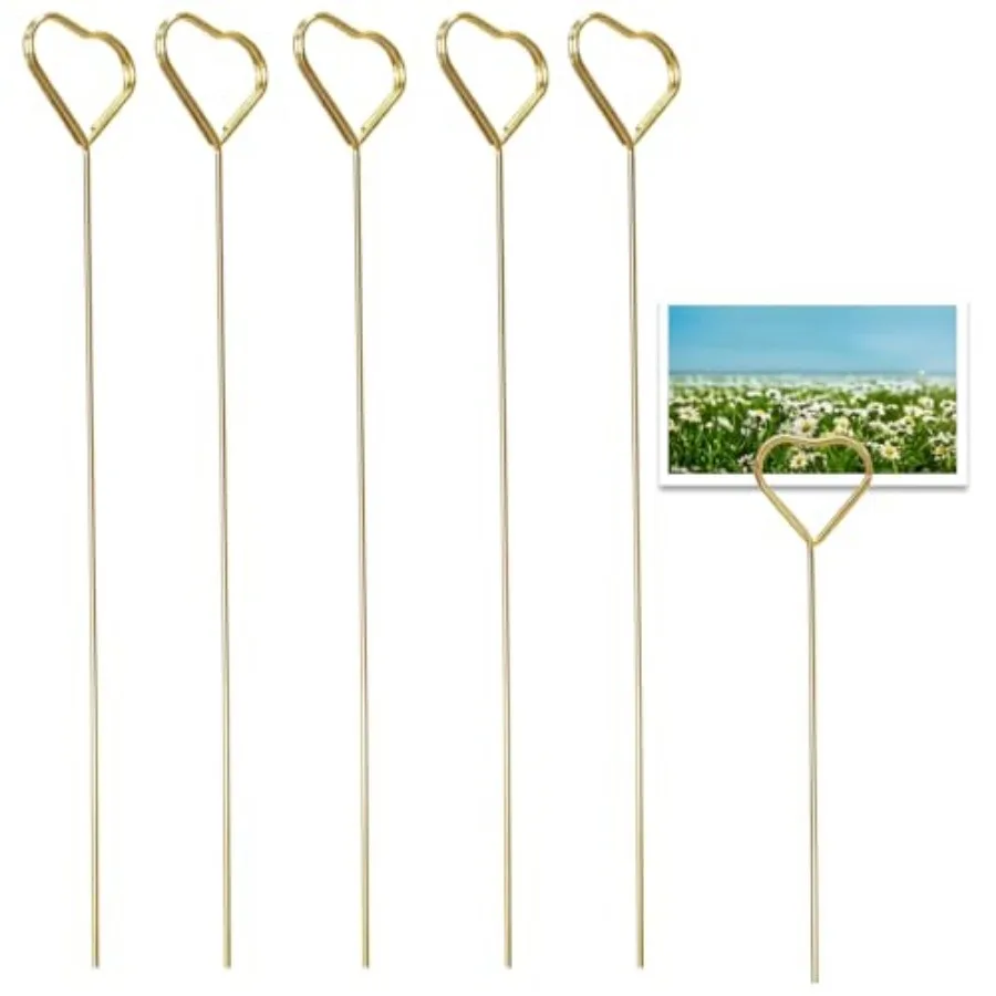 

50 Pcs Floral Picks 13.1 Inch Metal Flower Picks Double-Loop Coil Heart Shape Flower Card Holder Stick for Wedding Birthday Par