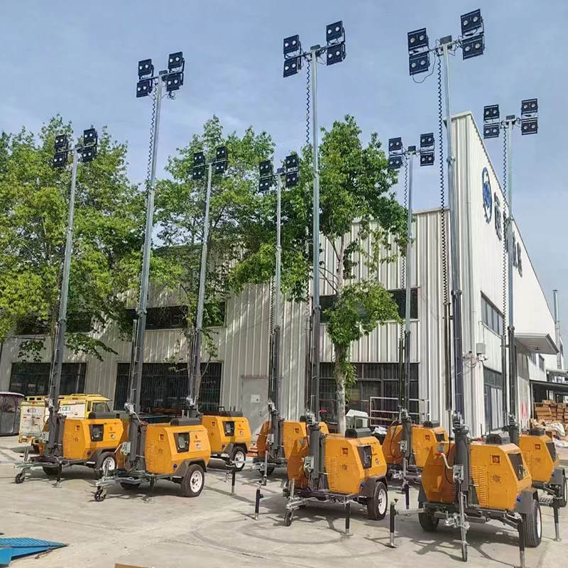 Trailer Mounted Mobile Outdoor Light Tower Diesel Fuel LED Lighting Truck Manual Electric Mast