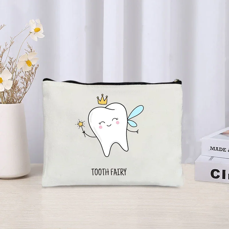 Tooth Fairy Makeup Bag Women Travel Cosmetic Organizer Accessories Eco Canvas Pouch Toiletry Bags Make up Box Zipper Pencil Case