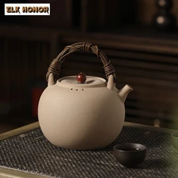 1300ML Handamde Medical Stone Pottery Tea Pot Retro Lifting Beam Kettle for Electric Pottery Stove Carbon Stove Boil Water Pot