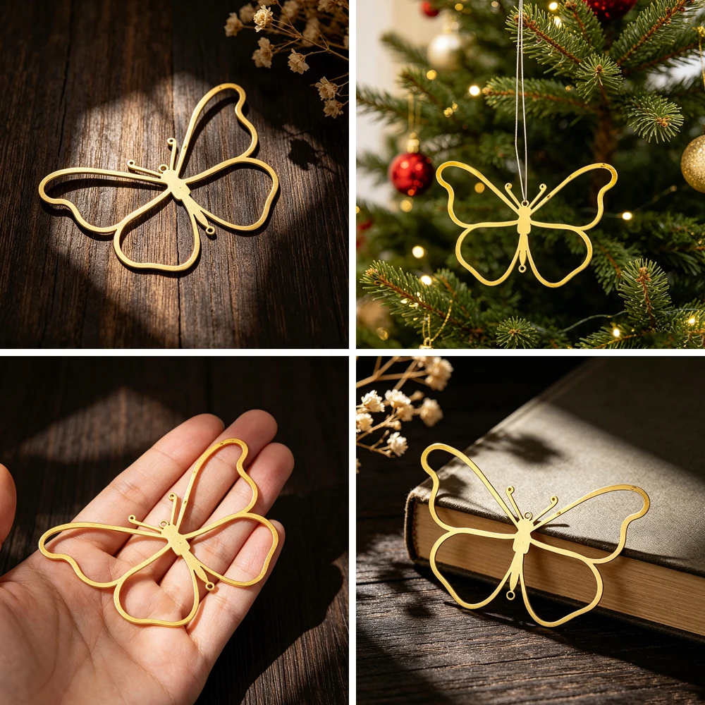 Vintage Brass Hollow Butterfly Charms For DIY Handmade Accessories Christmas Holiday Hanging Ornament Jewelry Making Raw Parts