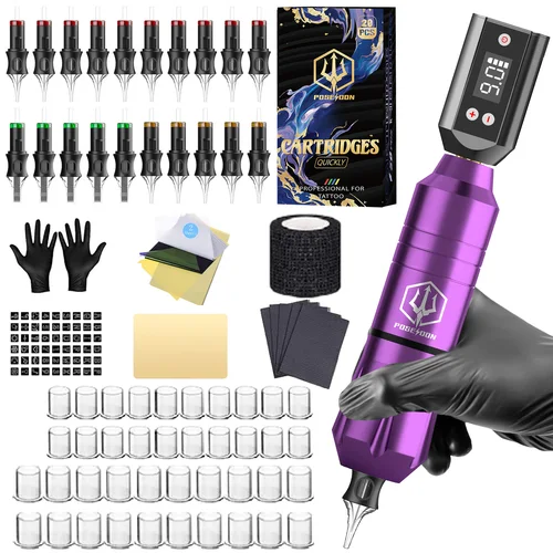 Imagen 2 del producto Kit de tatuaje POSEIDON V5, hermoso Kit de pluma de tatuaje para maquillaje permanente, Kit de máquina de tatuaje, fuente de alimentación de tatuaje caliente, Kit de pistola de tatuaje