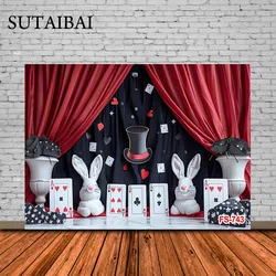 Magic Show Happy Birthday Backdrop for Boy Girl Porker Magician Red Curtains Baby Shower Party Background Black Hat Gold Stars