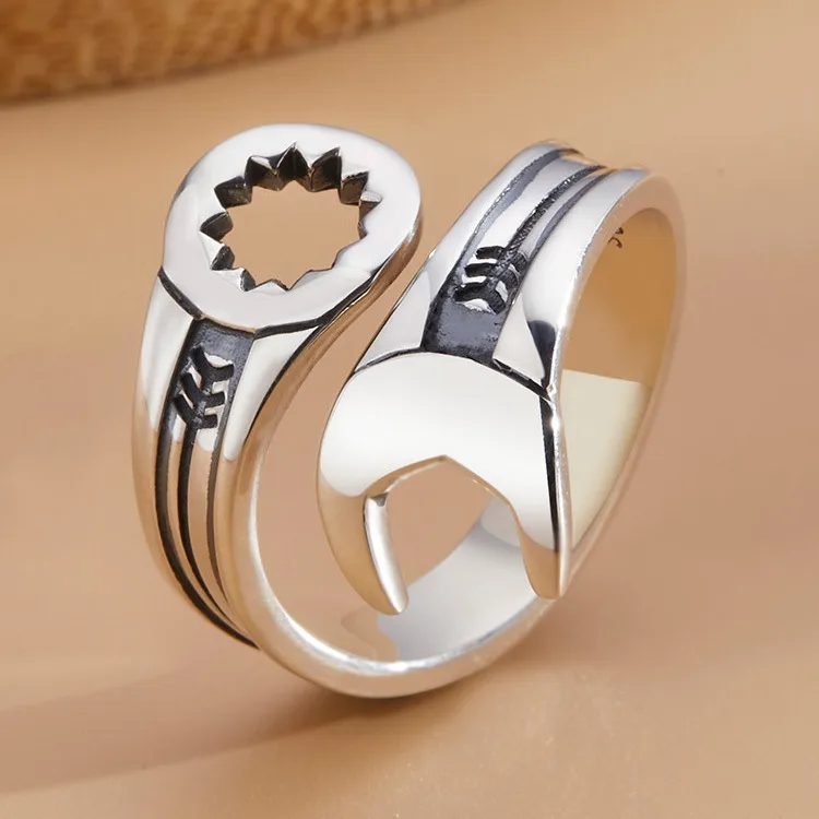 925 Sterling Silver Wrench cincin disesuaikan untuk wanita pria perhiasan mewah aksesoris grosir barang semuanya