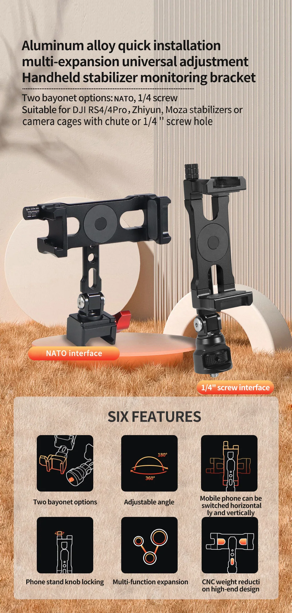 NATO Rail Clamp Mobile Halter Kaltschuh Halterung Clip für Smartphone Kamera Käfig Rig für DJI Gimbal RS3 RS4 Monitor Stativ Halterung – Detail 11