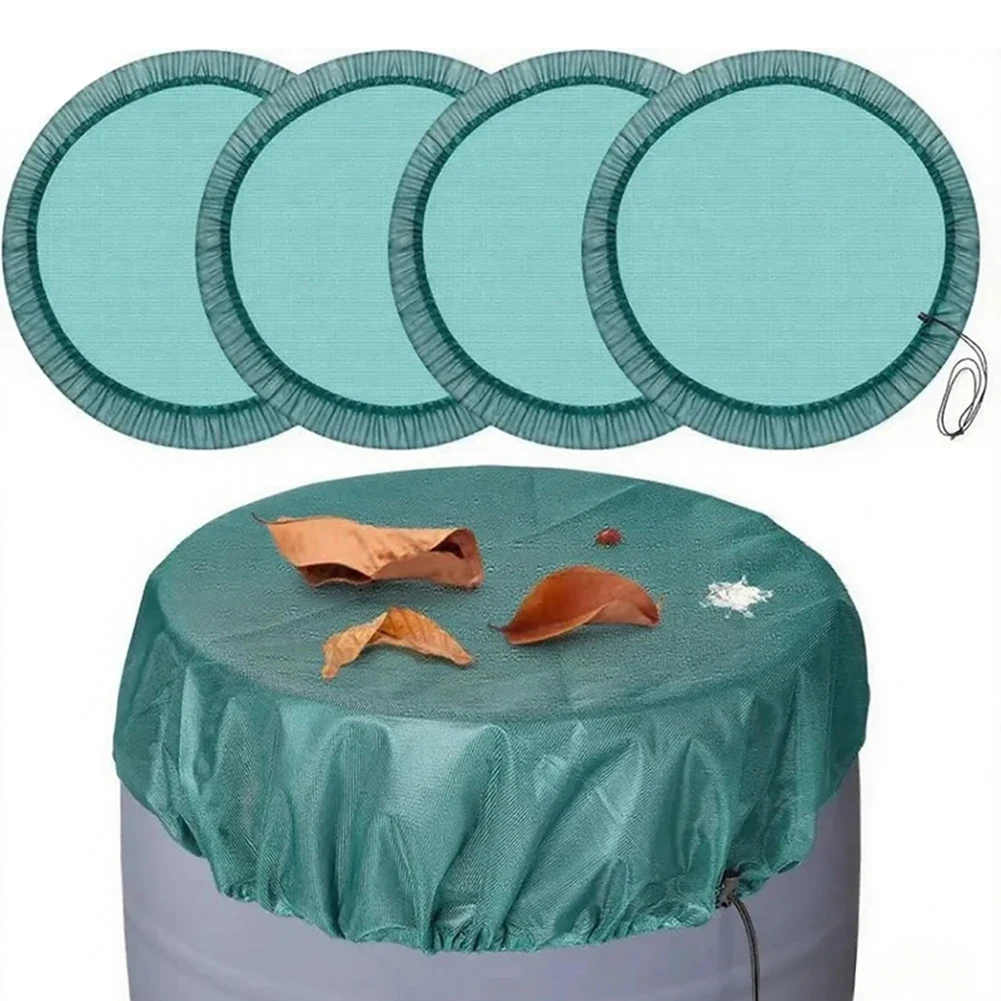 Mesh Rainwater Collection Bucket Cover for Outdoor Gardens with Fine Leaf Debris Filter and Adjustable Drawstring
