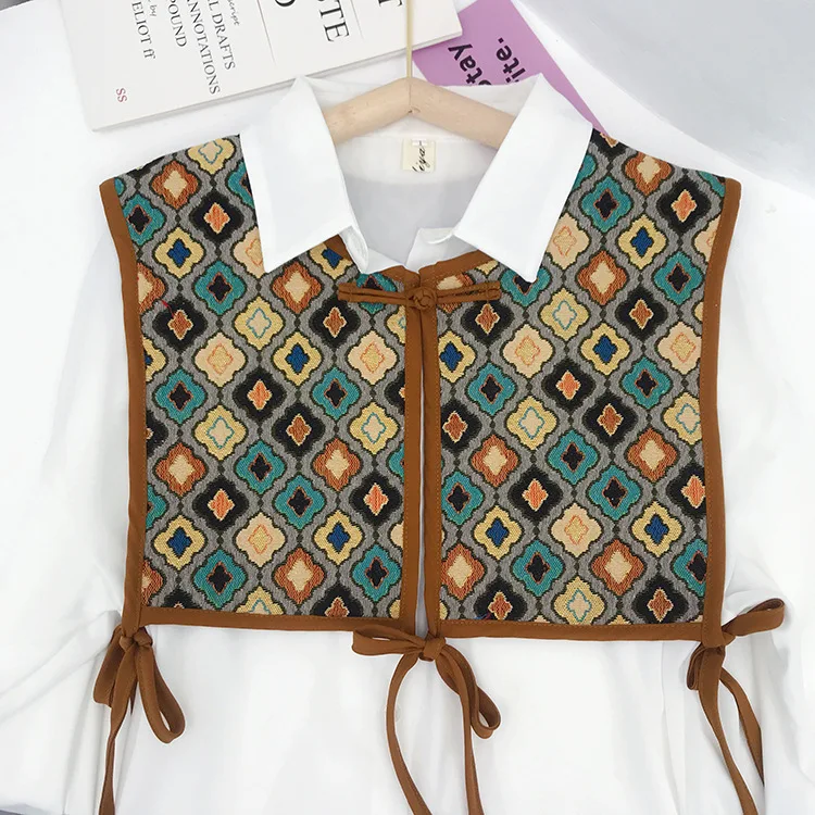 

New Vintage Lace Up Small Shawl Women's Printed Vest Summer Neck Protection Air Conditioning Room Small Capes Khaki