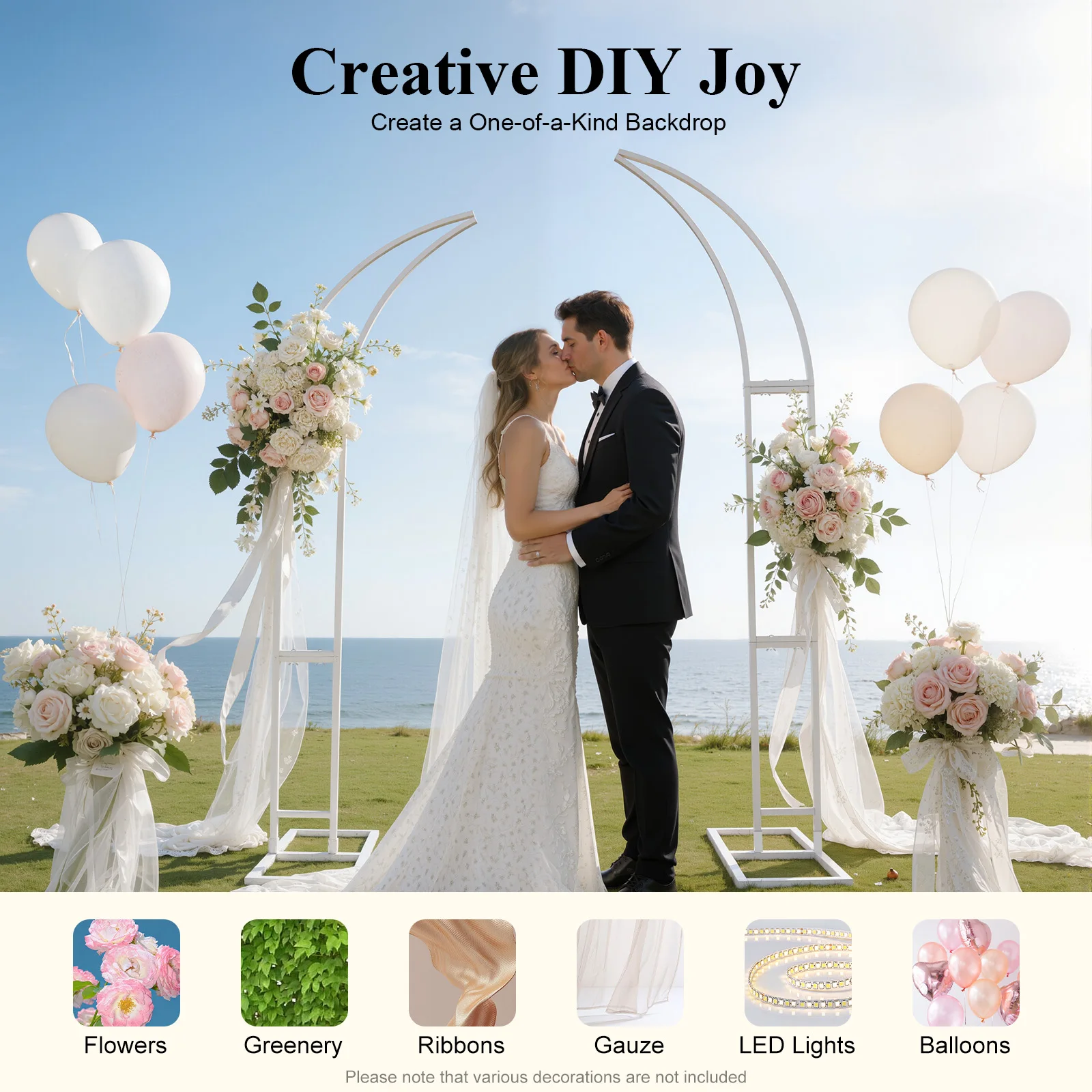 

2 шт. Металлическая арка для свадебного декора 62,1*1,9 м, изогнутая, для оформления свадебных церемоний и вечеринок