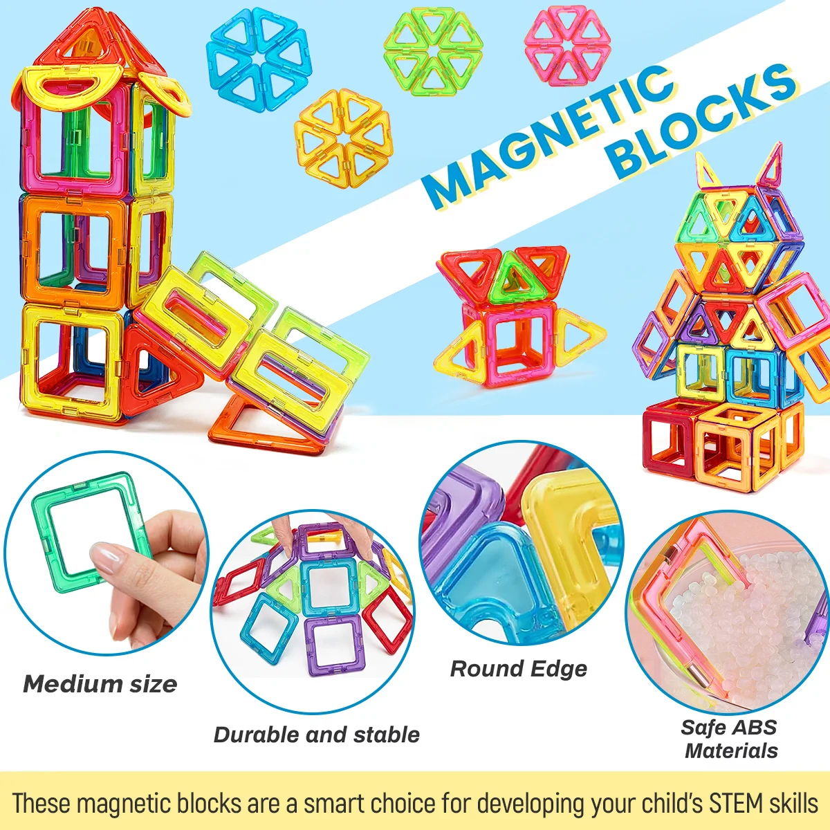 Ensemble de blocs de Construction magnétiques moyens, jouet de Construction éducatif STEM, matériau Durable, couleurs vives, cadeau d'apprentissage idéal