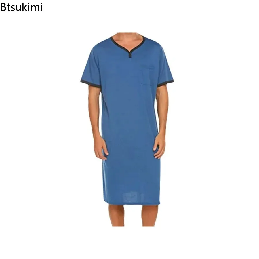 2024 Men's Short Sleeve Nightdress Nightgown Sleepwear Nightshirts Robes Loose Bathrobe Skin Friendly Pajamas Shirts Robes Dress