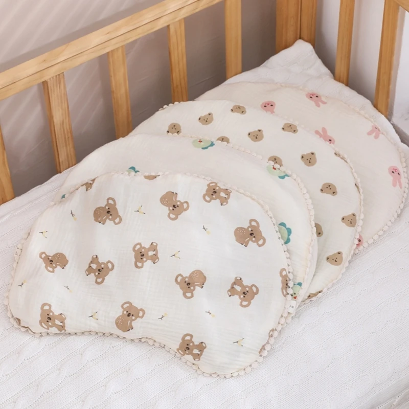 Comfortable and Cooling Infant Pillow Double Layer Gauzes Buckwheat Filling Pillow Breathable Moon-shaped Baby Pillow