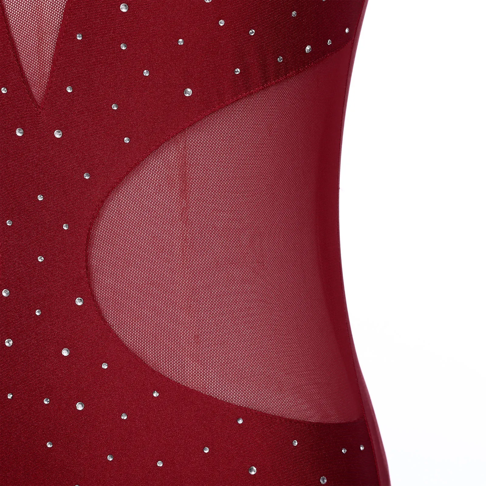Womens Rhythmic Gymnastics Jumpsuit Figure Skating Leotard Sheer Mesh Splice Sleeveless Ballet Bodysuit for Dance Yoga Leotards