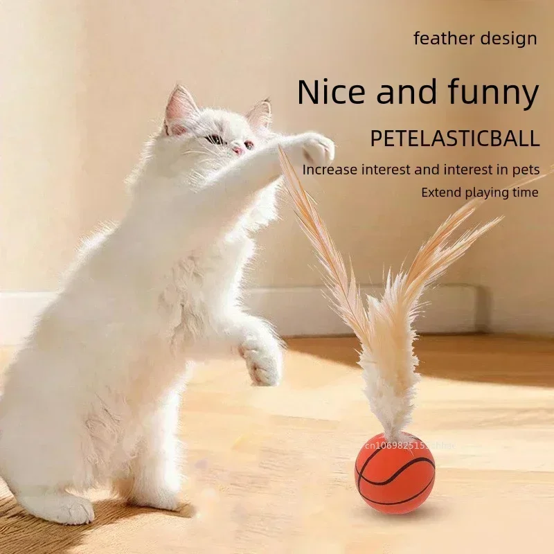 Cat Interactive Bouncing Ball Toys Indoor Rolling Magic Ball Teasing Stick Cat Dog Game Toy with Feather Cat Training Catcher