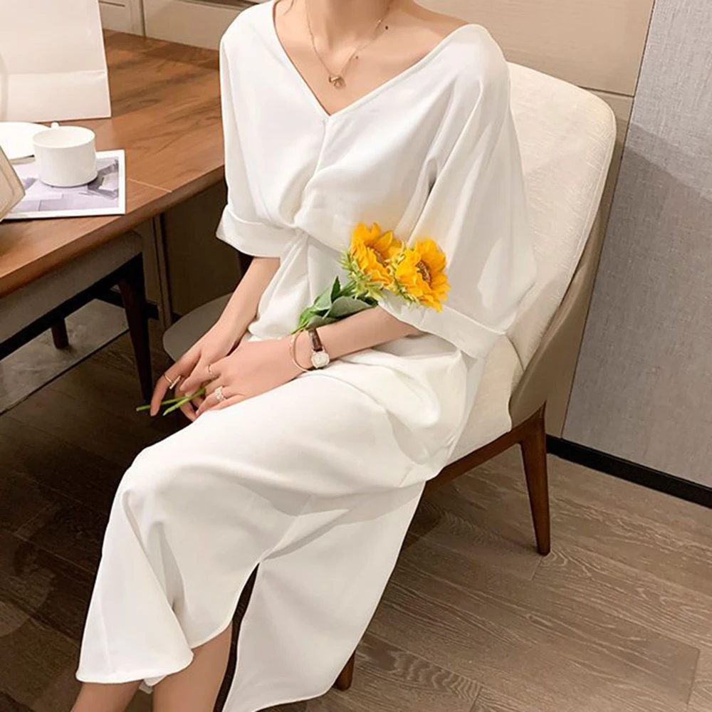 Kink T-shirt rok zomer losse Tibetaanse vlees dunne backless V-hals jurk super lange rok maxi-jurken voor dames