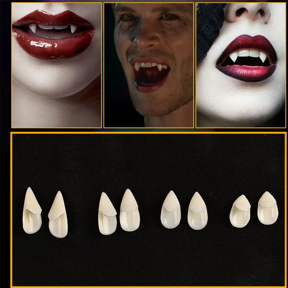 1/4Pair Decorate Dentures Resin Halloween Fangs Reusable Solid Gel Zombie Teeth Realistic Teeth Scary Dentures Props Party