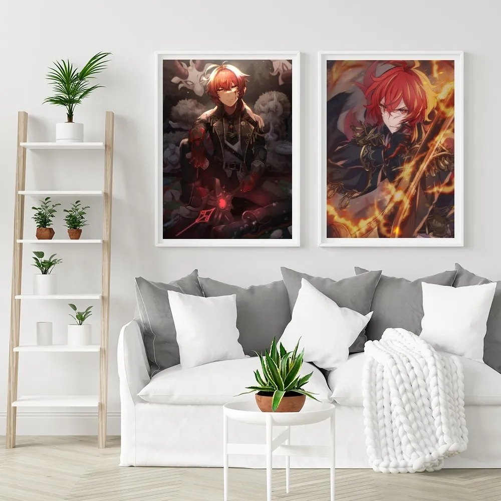 1pc Genshin Impact Diluc Poster Good Quality Prints And Posters Vintage Room Home Bar Cafe Decor Aesthetic Art Wall Painting