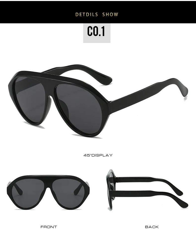 Retro Große PC-Rahmen-Sonnenbrille für Damen, runde Piloten-Sonnenbrille in Schwarz mit Farbverlauf, coole Herren-Sonnenbrille, einteilige Designer-Sonnenbrille – Detail 18
