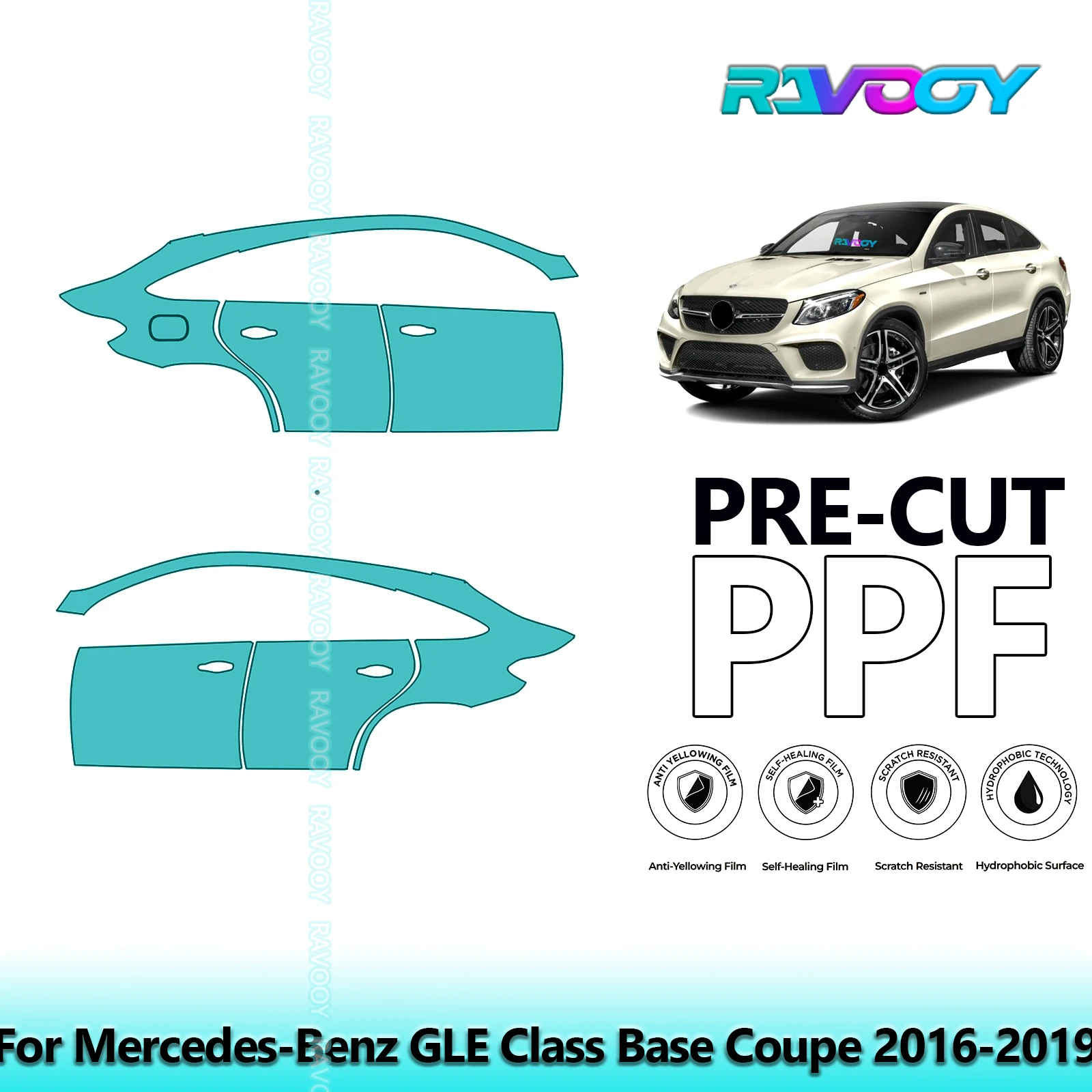 

For Mercedes-Benz GLE Class Base Coupe 2016-2019 8.5mil Pre-Cut PPF Door & A/B Pillar Kit TPU Paint Protection Film Set
