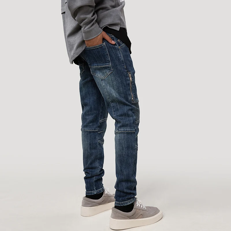 Street Fashion Men Jeans Retro Blue Elastic Slim Fit Ripped Jeans Men Punk Trousers Spliced Designer Hip Hop Denim Pants Hombre