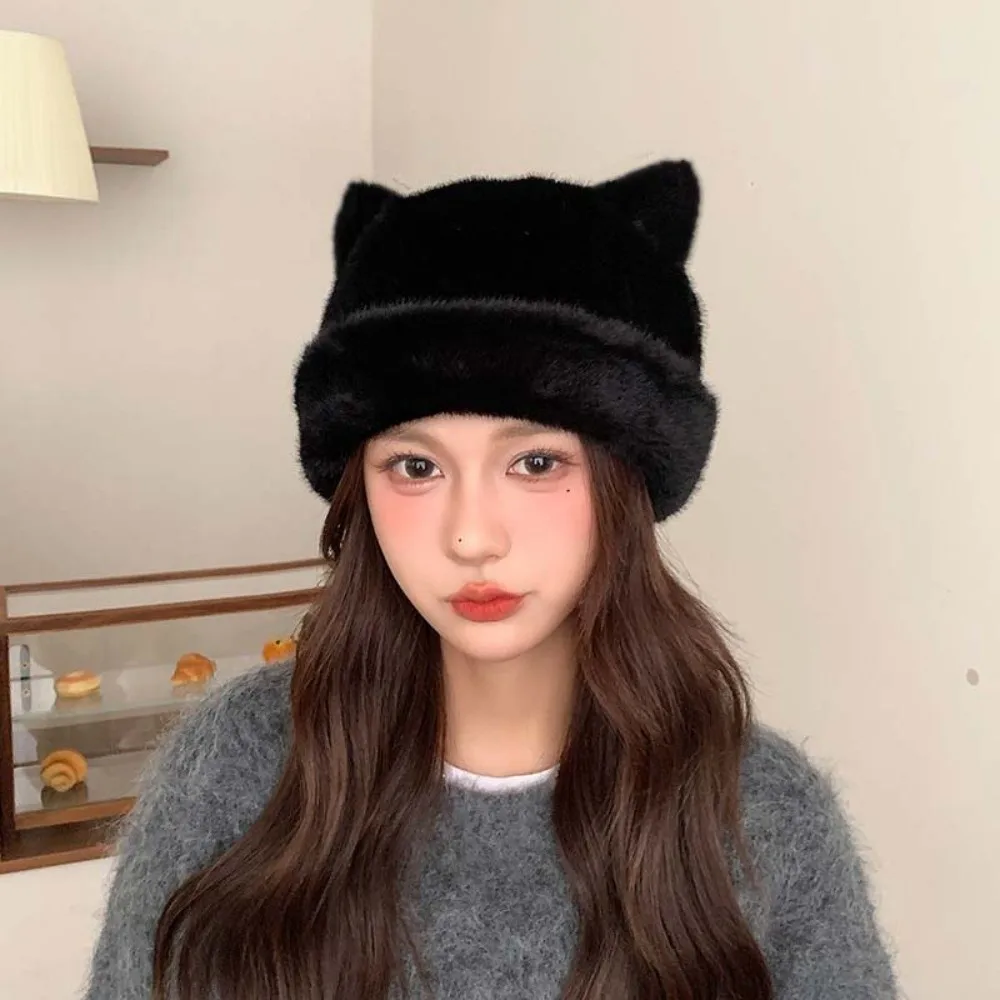 تنوعا تقليد فرو المنك ليوبارد الأذن قبعة لينة كل مباراة Brimless قبعة قبعة الكورية نمط مطاطا أفخم الدبب قبعة زوجين #2