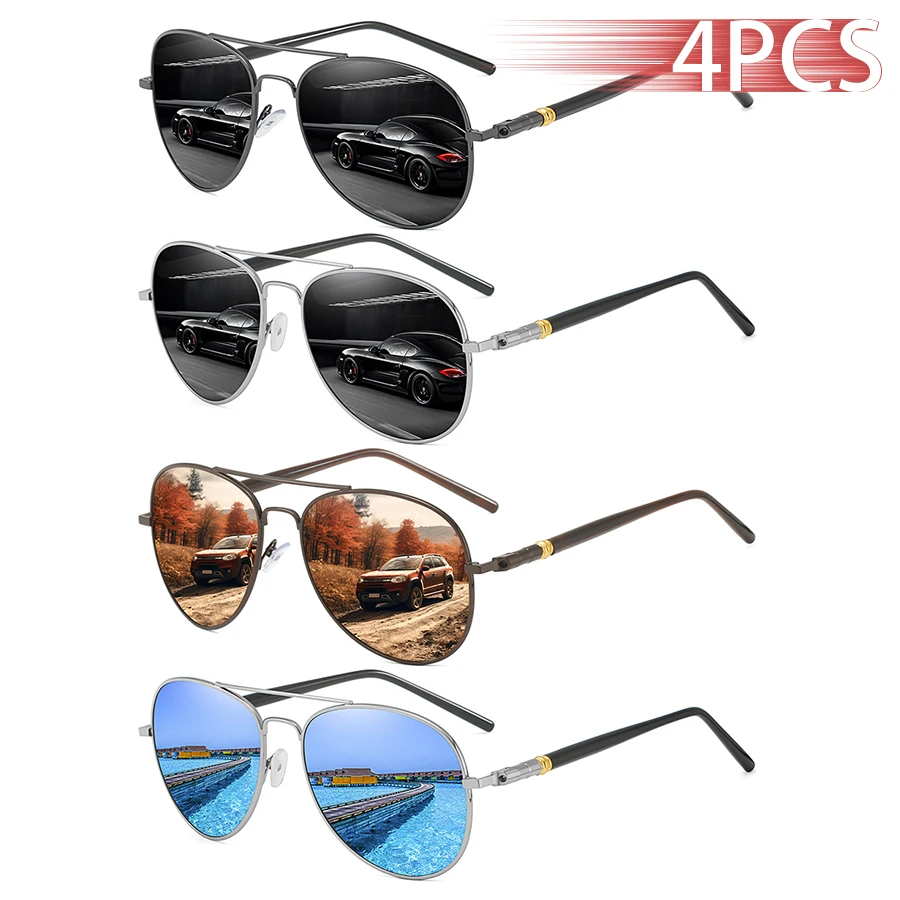 

4 PCS Fashion Vintage Pilot Metal Frame Sunglasses Men Women Fishing Driving Man Luxury Brand Designer Sun Glasses UV400 Eyewear