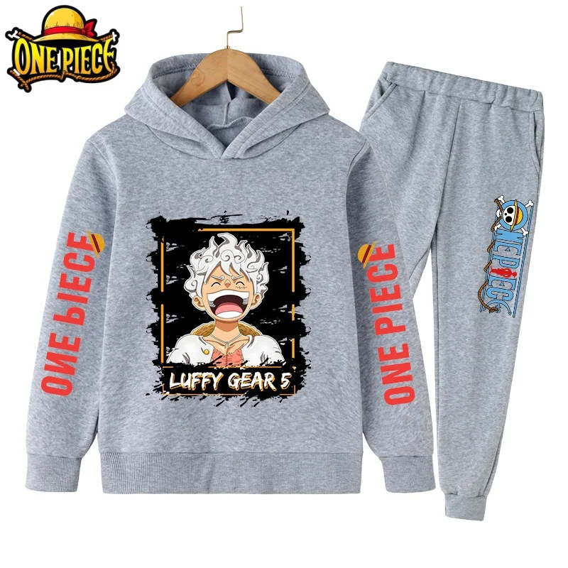 

One Piece Luffy Zoro Boys Japanese Anime Hoodie and Sweatpants Set with Pockets for Klids Girls Casual Hooded Sweatshirt Tops